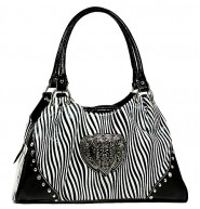 Animal Zebra Print Satchel Bags w/ 3-Heart Charm - White - BG-108HZ-WT